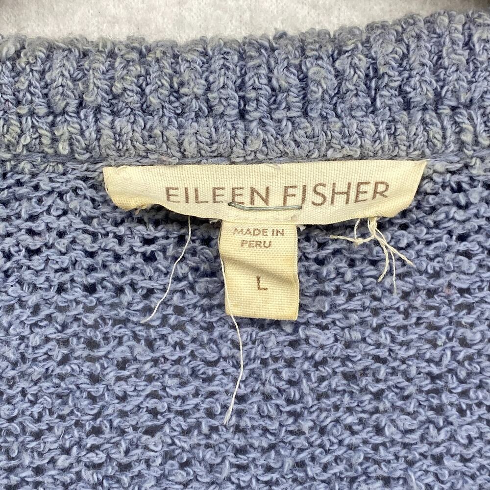 EILEEN FISHER Sweater L Organic Cotton Cardigan Blazer Open Front Pockets Blue - Picture 5 of 14